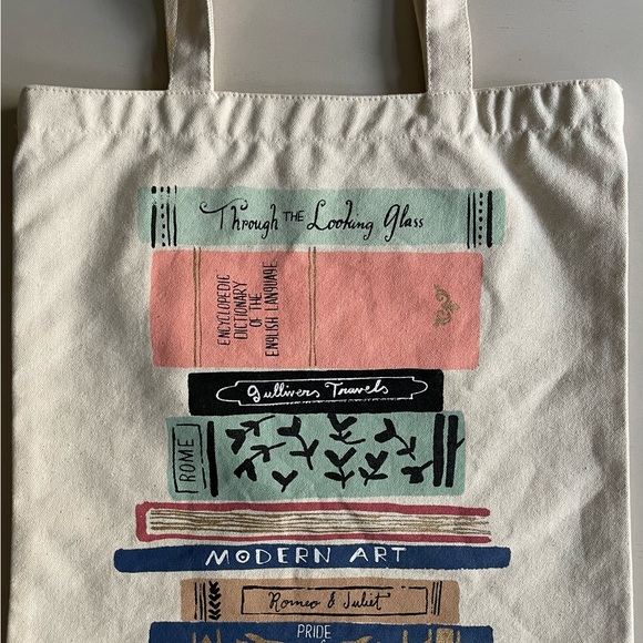 Canvas Tote Bag with Book Design - Picture 2 of 5
